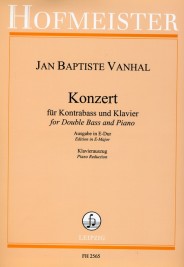 VANHAL Double Bass Concerto. Versione in Mi maggiore. Per contrabbasso e pianoforte. Hofmeister Verlag