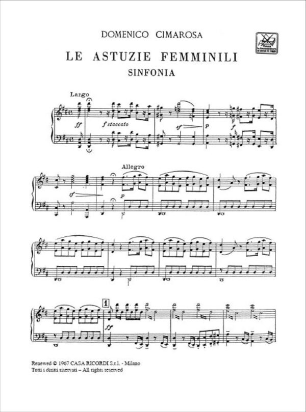CIMAROSA Le astuzie femminili. Opera completa per canto e pianoforte, brossura. Ricordi - immagine 2