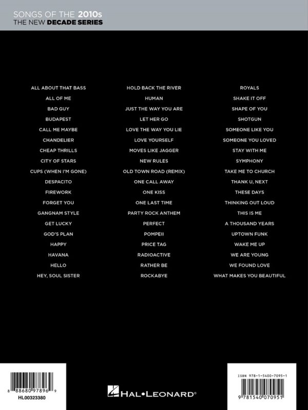 Songs of the 2010s (piano, vocal, guitar). Hal Leonard - immagine 2