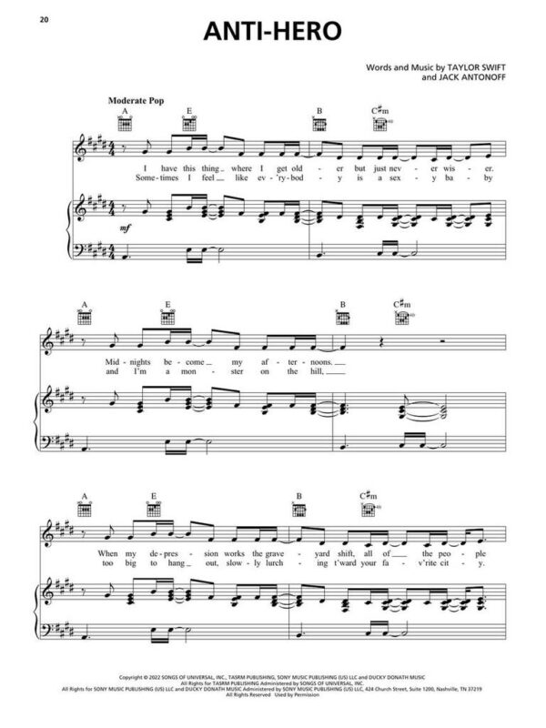 TAYLOR SWIFT Midnights (piano, vocal, guitar). Hal Leonard - immagine 3