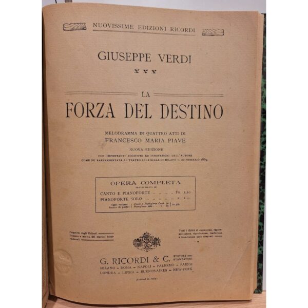BIZET Carmen. Pianoforte solo-VERDI La forza del destino. Pianoforte Solo. Ricordi. Usato - immagine 3